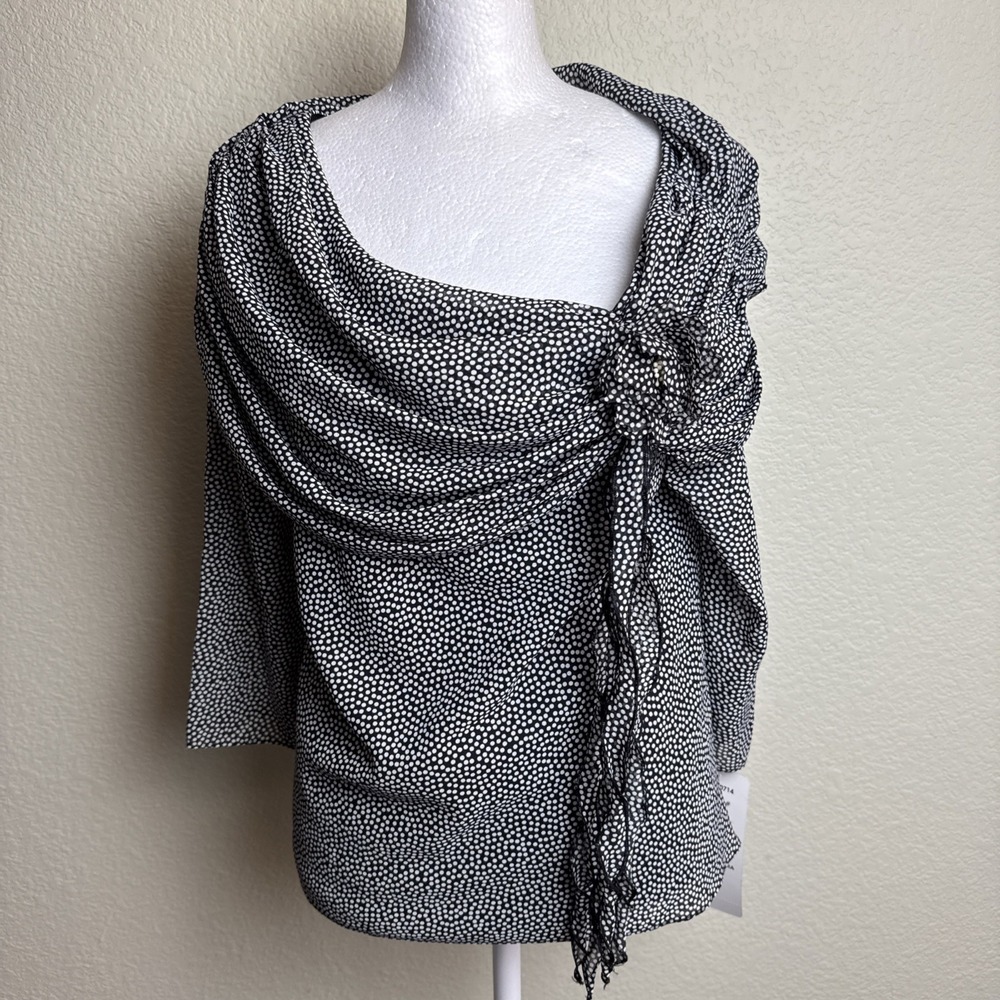 MSK Women's Top NWT 3/4 Sleeves‎ Size S Lined Black with White Polka Dots Lined